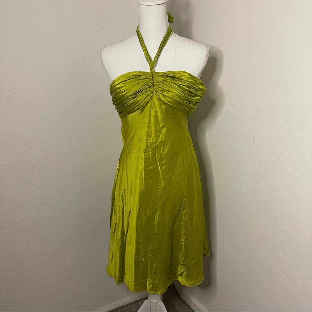 Cache 100% Silk vintage green halter dress